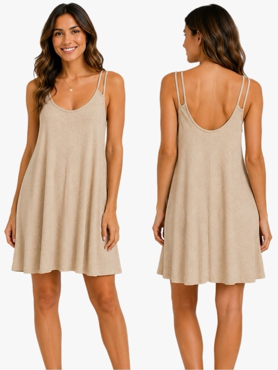 Audrey 3+1 Dresses & Skirts - Audrey 3+1 Ribbed Oatmeal Double-Strap Swing Tank Dress Women’s Size Large